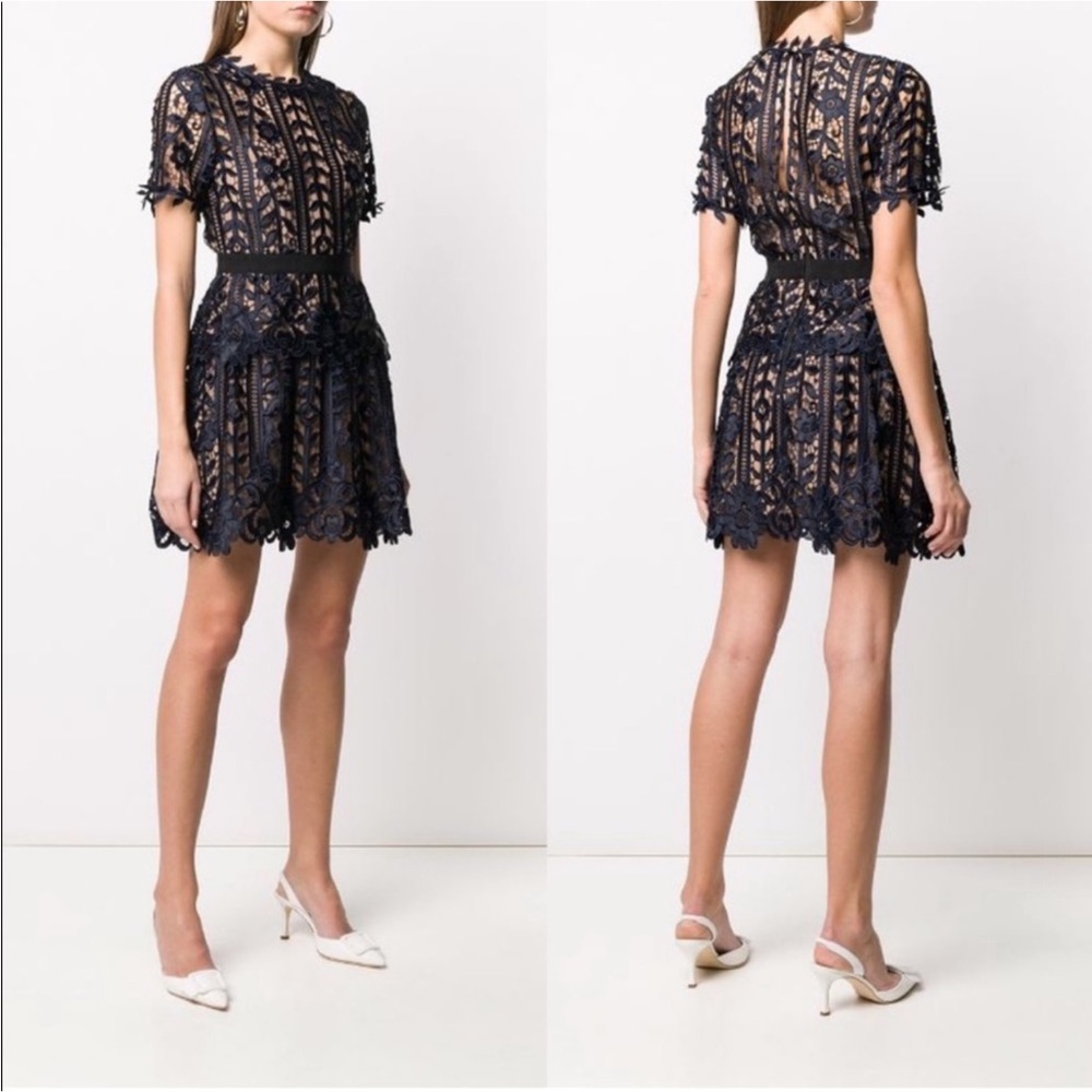 NWT SELF-PORTRAIT Lace A-Line Black Mini Dress
